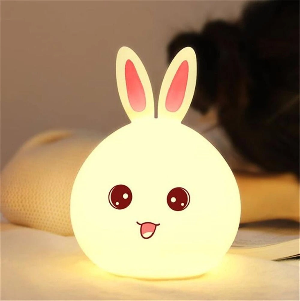 Original Imported Rabbit Silicone Touch Night Light – Color Changing Breathing LED Lamp for Kids Room & Bedroom