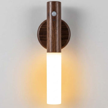 Motion Sensor LED Night Light, Rechargeable Magnetic Wall Lamp with 4M Detection Range, Portable Handheld Light, Walnut Finish, USB Rechargeable