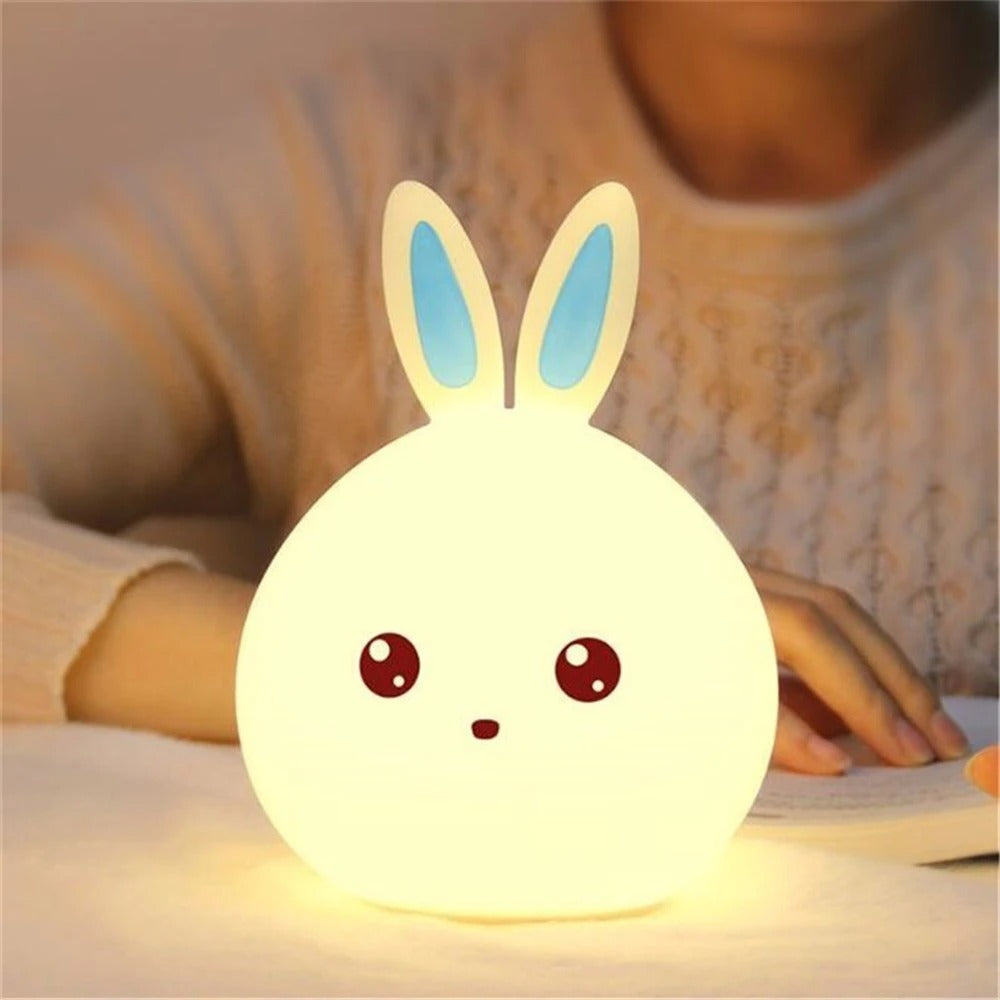 Original Imported Rabbit Silicone Touch Night Light – Color Changing Breathing LED Lamp for Kids Room & Bedroom
