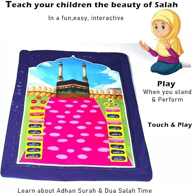 Interactive Electronic Prayer Mat for Kids with Touch Sensors, Audio Guidance, Multi-Language Learning Prayer Rug for Children
