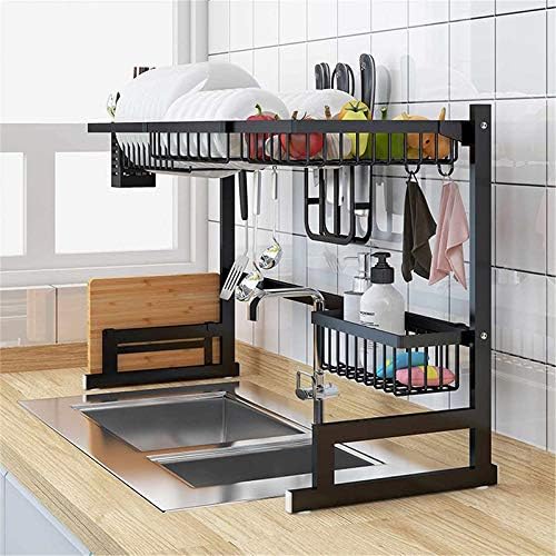 Over Sink Kitchen Dish Drying Rack Organizer | Stainless Steel Storage Shelf with Utensil Holders for Kitchen Essentials, 65/85cm
