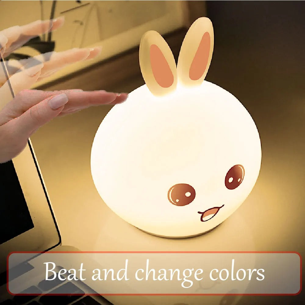 Original Imported Rabbit Silicone Touch Night Light – Color Changing Breathing LED Lamp for Kids Room & Bedroom