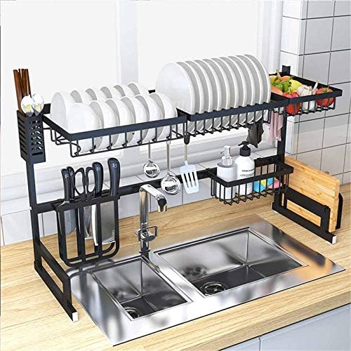 Over Sink Kitchen Dish Drying Rack Organizer | Stainless Steel Storage Shelf with Utensil Holders for Kitchen Essentials, 65/85cm